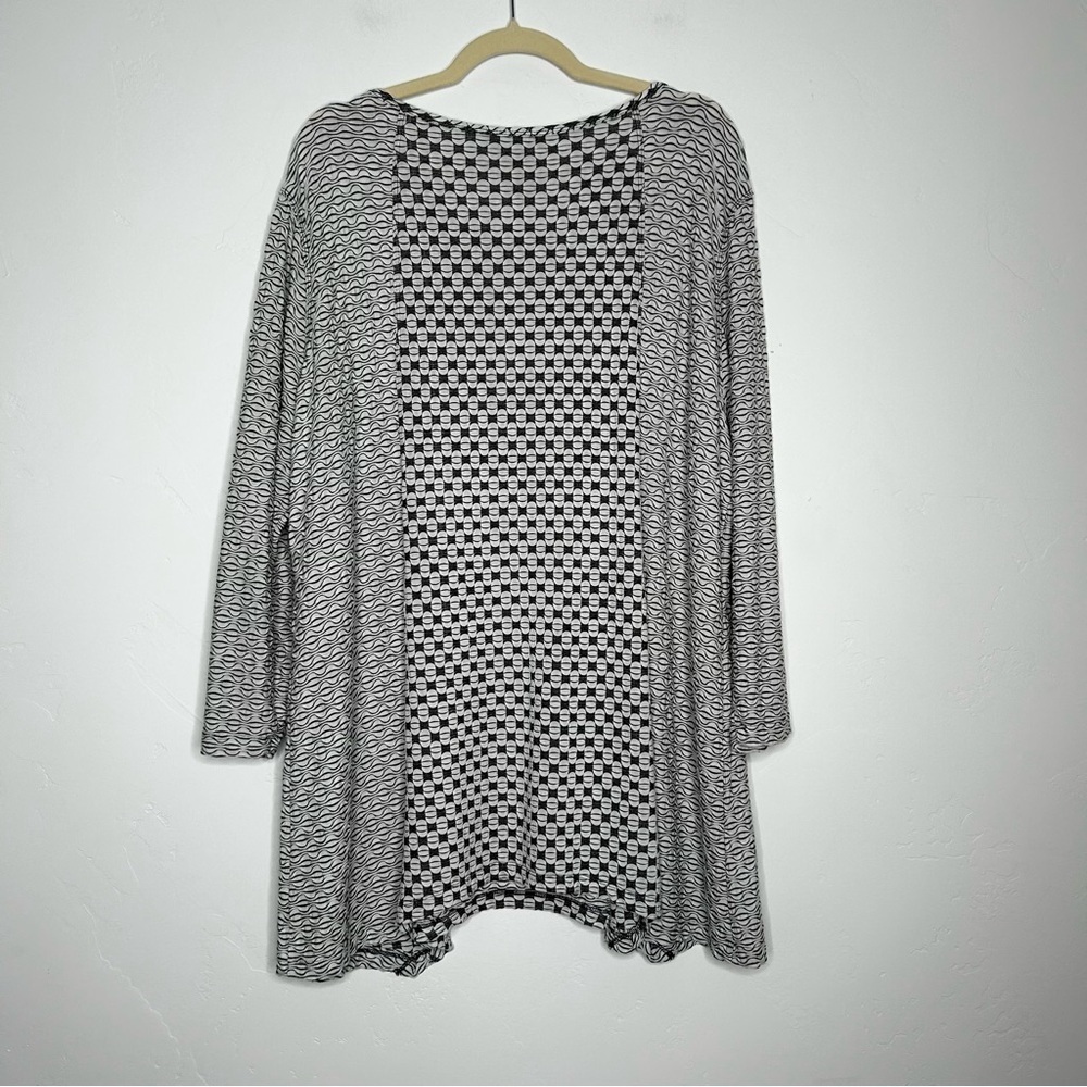 Ali Miles Geometric Tunic Stretch Jersey 3/4 Sleeves SZ 2X Black‎ Off White Gray - Picture 2 of 11
